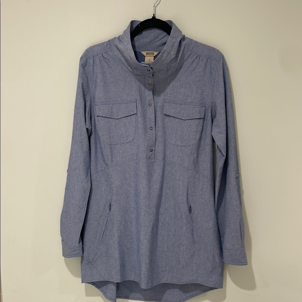 Duluth Trading Co Shirt Sol Survivor Sun Protection Tunic 1/4 Snap Blue Size S